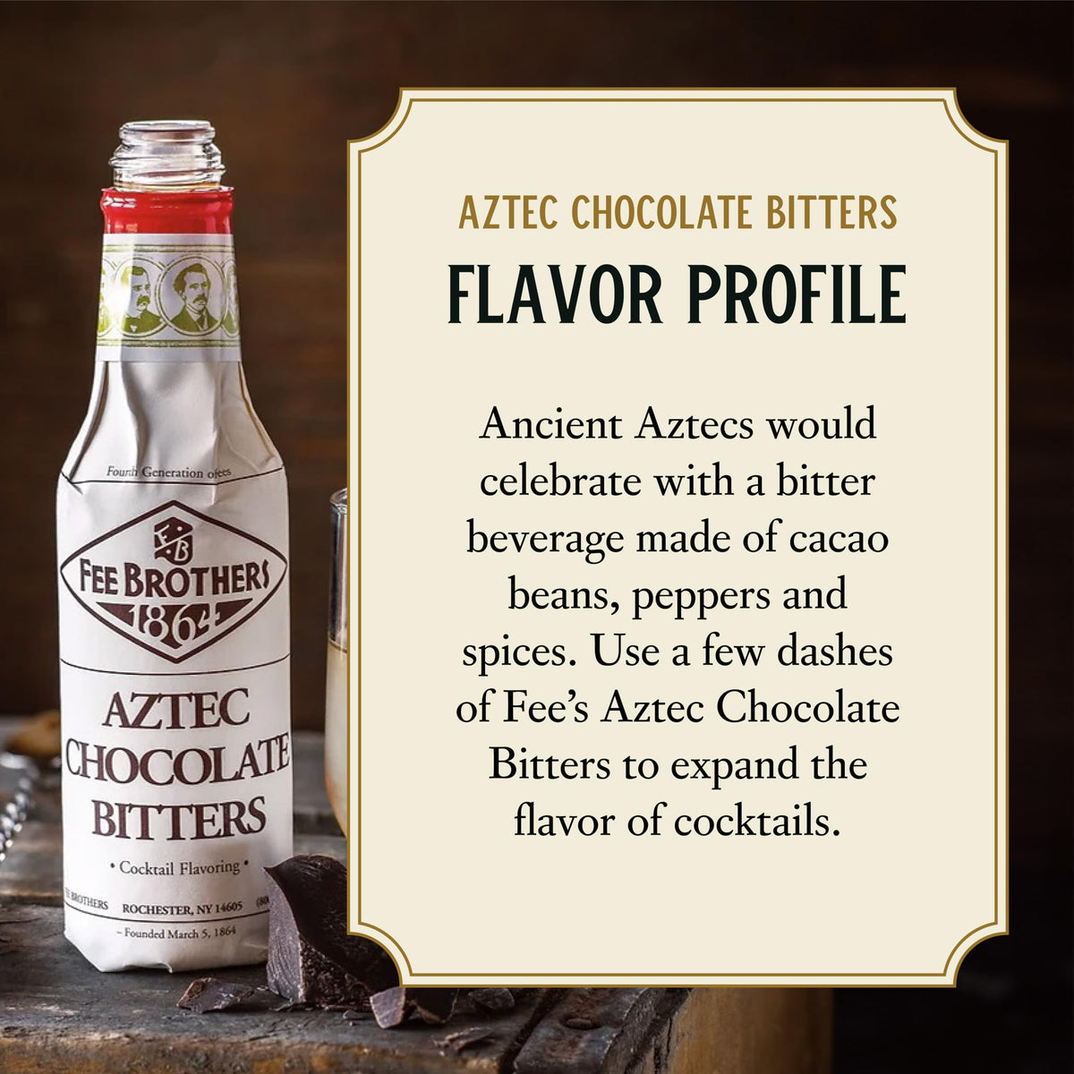 Fee Brothers Aztec Bitters dash measuring highlights precise 0.3 mL usage.