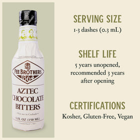 Fee Brothers Aztec Chocolate Bitters ingredients closeup shows cacao peppers and spices.