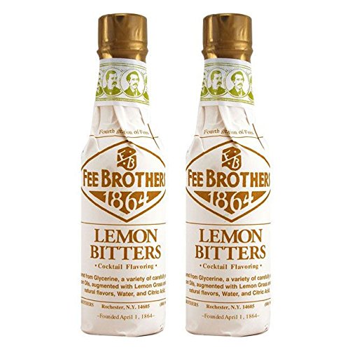 Fee Brothers Lemon Cocktail Bitters bottle pouring for balanced citrus notes in mixed drinks.