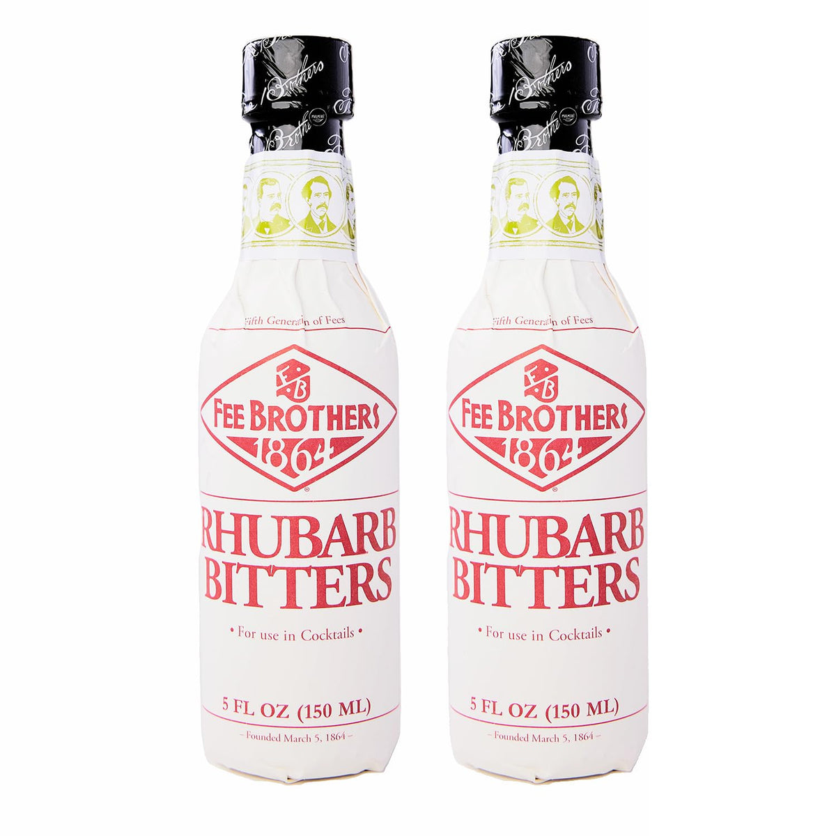 Fee Brothers Rhubarb Cocktail Bitters bottle front view for versatile flavoring