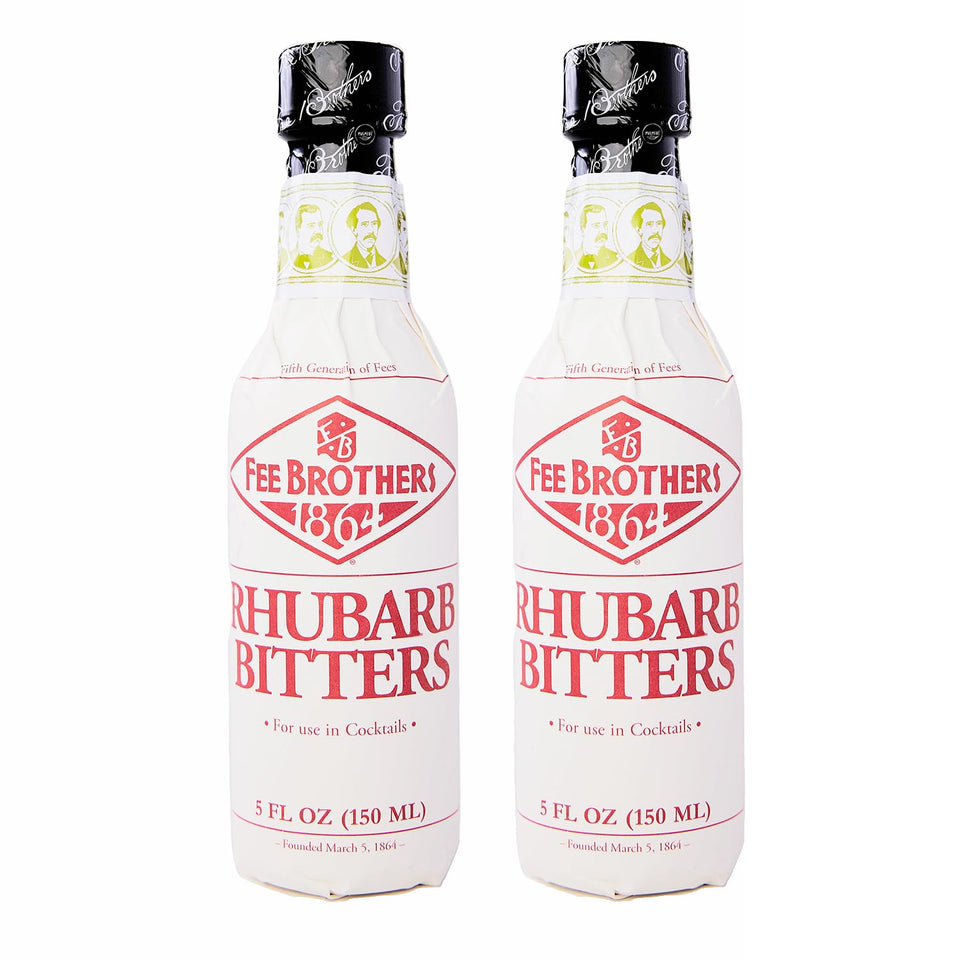 Fee Brothers Rhubarb Cocktail Bitters bottle front view for versatile flavoring