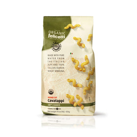 Felicetti Organic Cavatappi two-pack on kitchen counter, ideal for quick weeknight dinners.