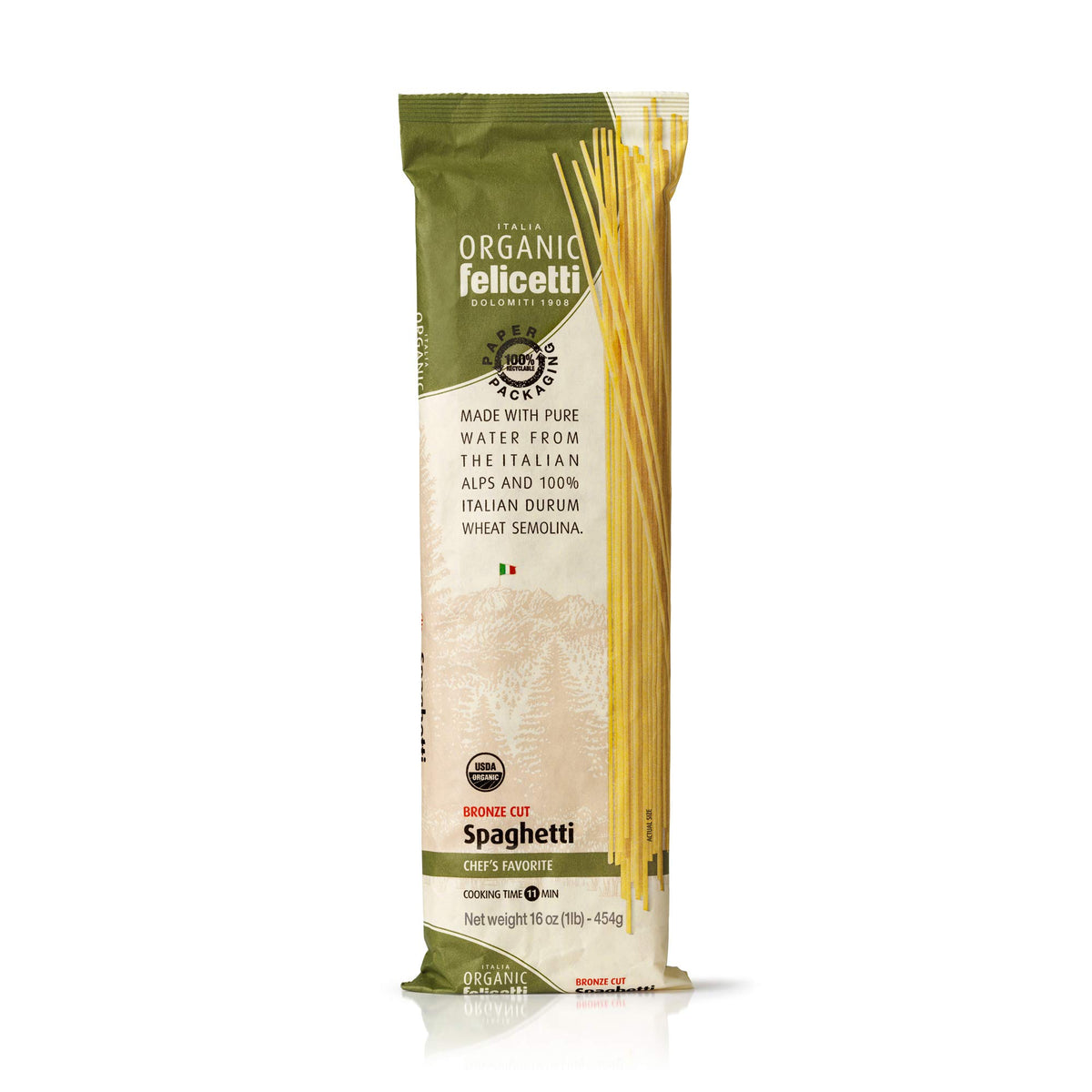Felicetti Organic spaghetti pack front view, premium Italian pasta quality.