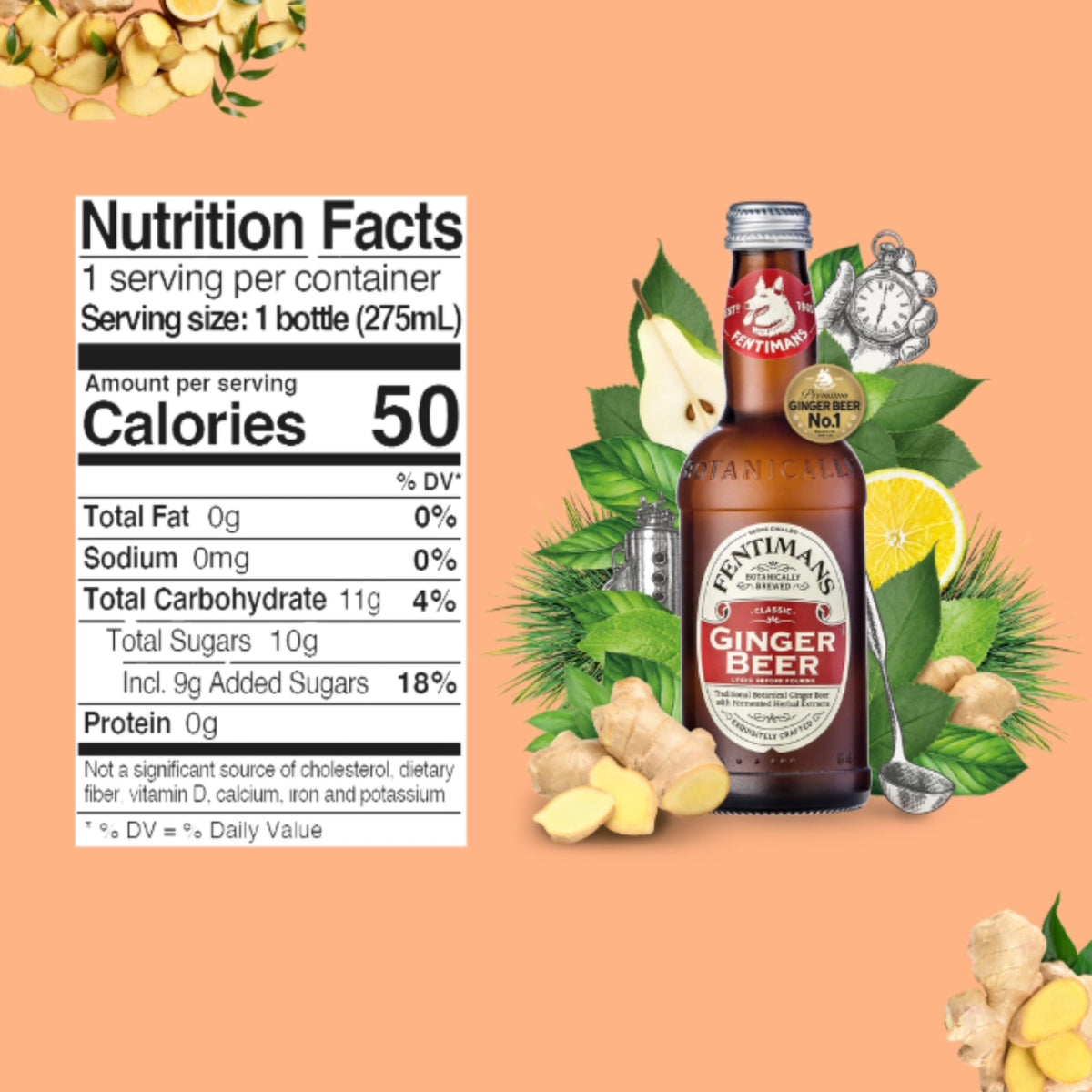 Fentimans label close-up highlights botanically brewed heritage dating back to 1905.