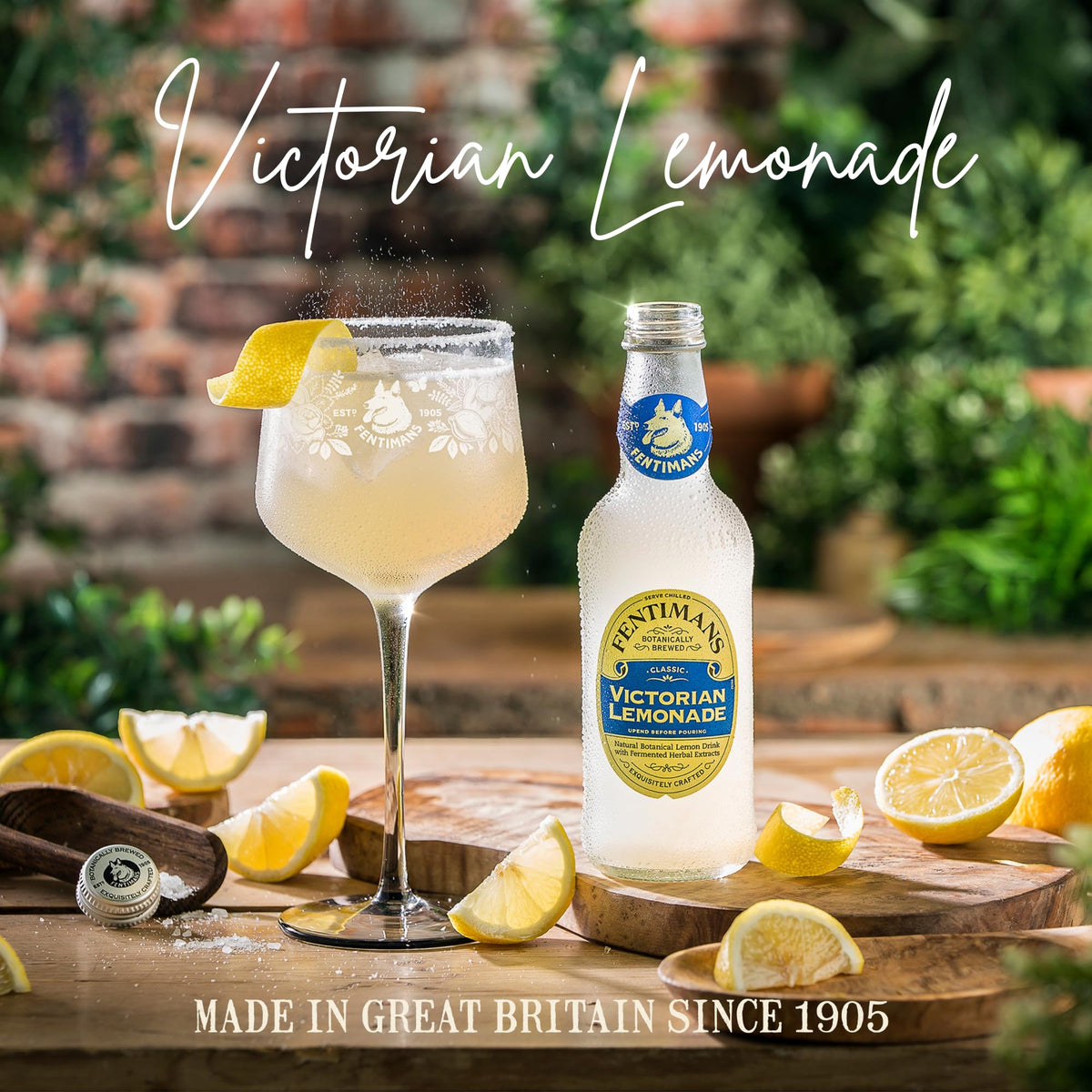Pouring Fentimans Lemonade over ice for a refreshing serve.