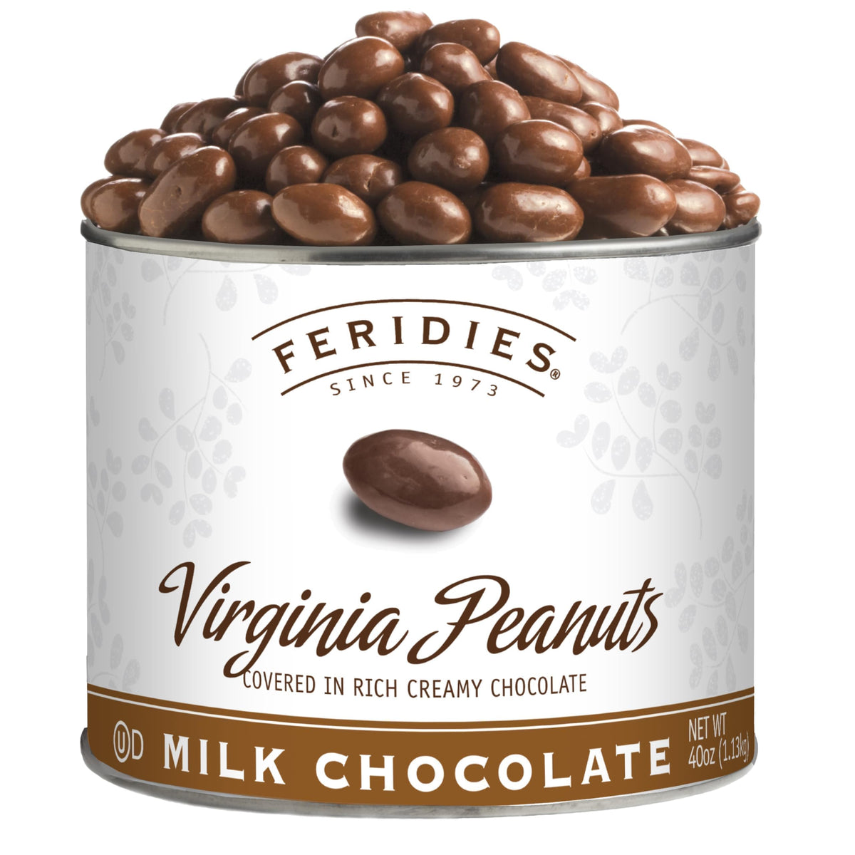 FERIDIES chocolatey covered peanuts front view, crisp, indulgent snack for sharing.