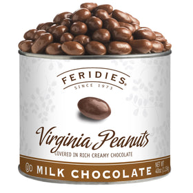 FERIDIES chocolatey covered peanuts front view, crisp, indulgent snack for sharing.