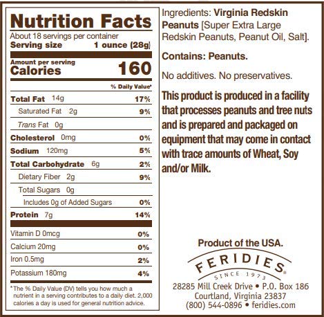 Feridies peanuts close-up showing crunchy texture for snacking.