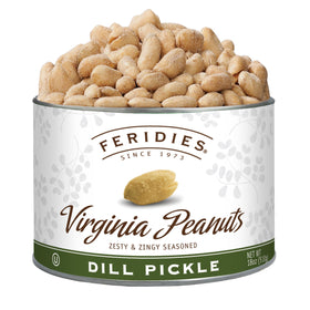 FERIDIES Dill Pickle Virginia Peanuts in an 18oz tin, tangy gourmet snack.