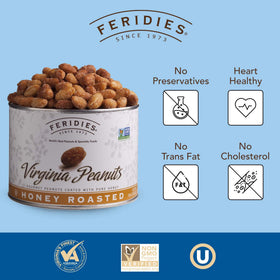 FERIDIES giant Virginia peanuts closeup with honey glaze, highlighting satisfying crunch and flavor.