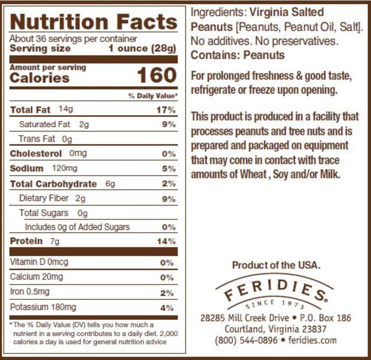 FERIDIES lightly salted Virginia peanuts offering balanced flavor on the go.