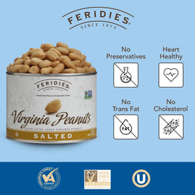 FERIDIES Virginia peanuts close-up showing roasted texture and light saltiness.