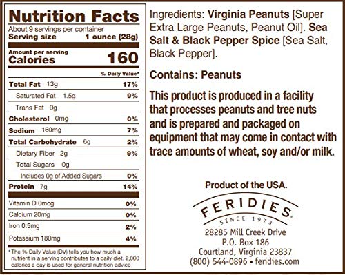 FERIDIES Virginia peanuts close-up showcases premium quality and savory seasoning.