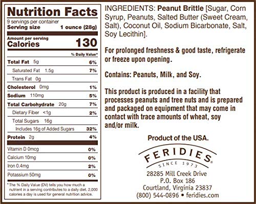 FERIDIES Peanut Brittle Crunch vacuum pack ideal for gifting and on-the-go snacking.