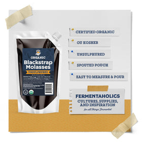 Fermentaholics blackstrap molasses close-up shows rich dark color and thick texture.
