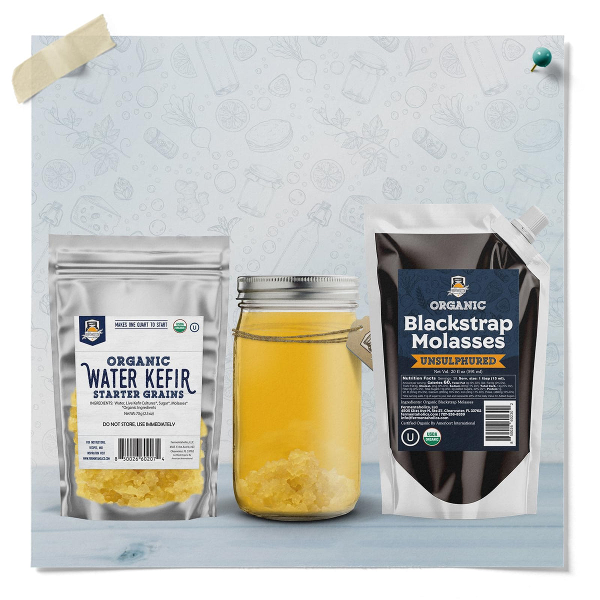 Fermentaholics molasses kitchen scene suggests versatile use in baking and cooking.
