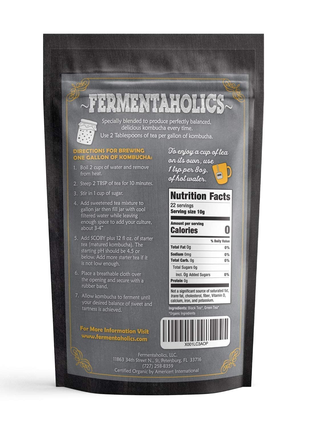 Fermentaholics USDA organic kombucha tea blend for DIY brewing.