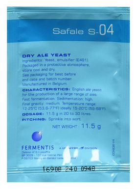 Fermentis Safale S-04 fermentation image highlights fast activity and clean sediment.