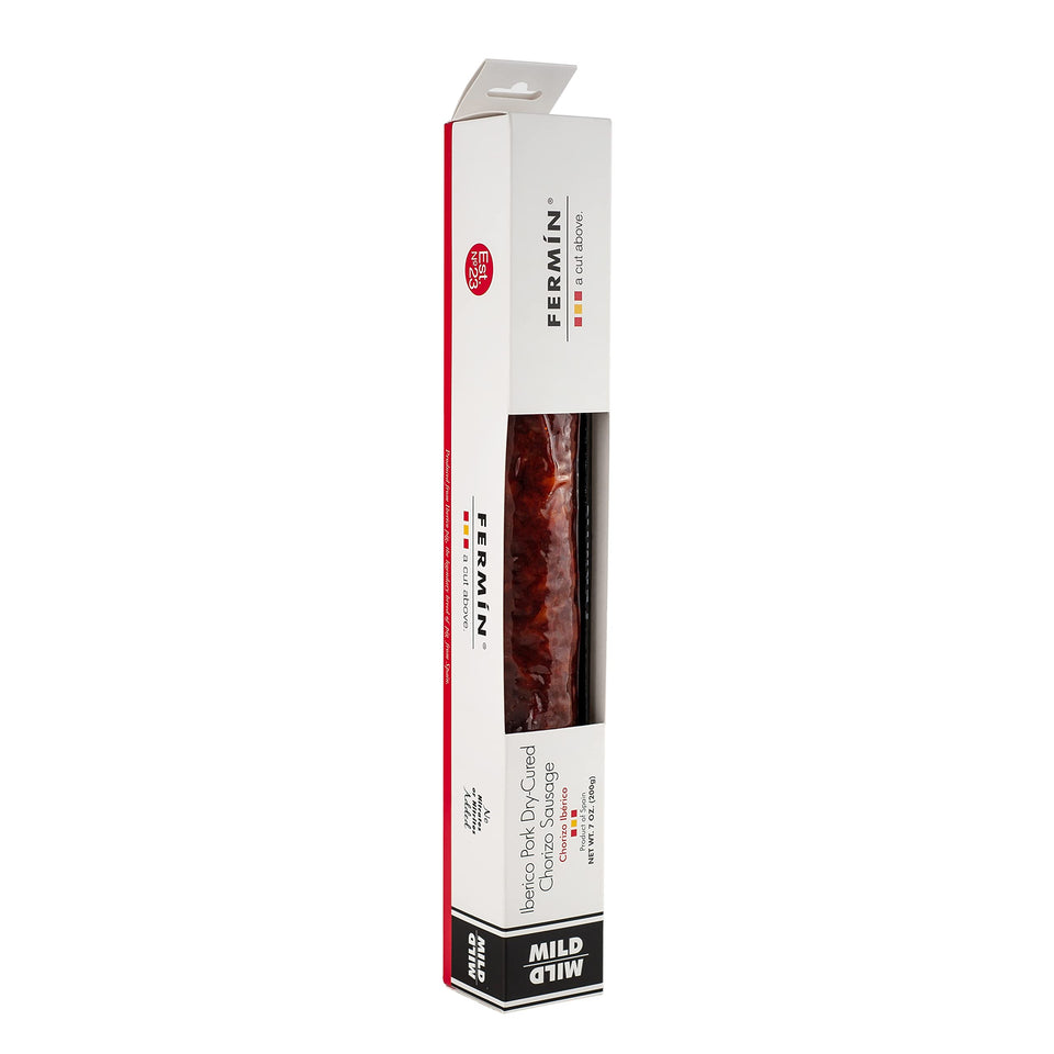 FERMIN Iberico Chorizo whole sausage on board, ideal for tapas