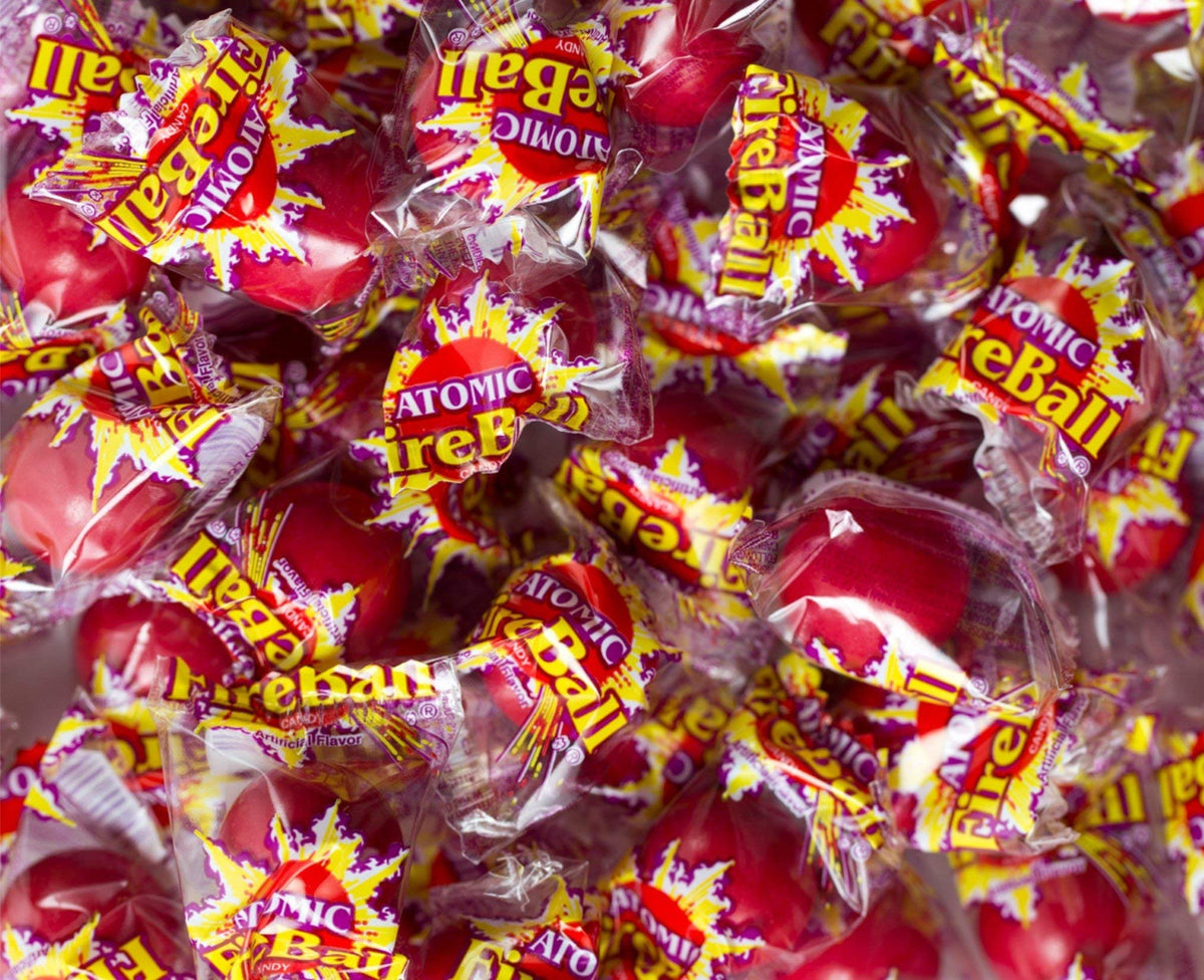 Ferrara Atomic FireBall candy 3 lb bag close-up for party snacking and easy storage.