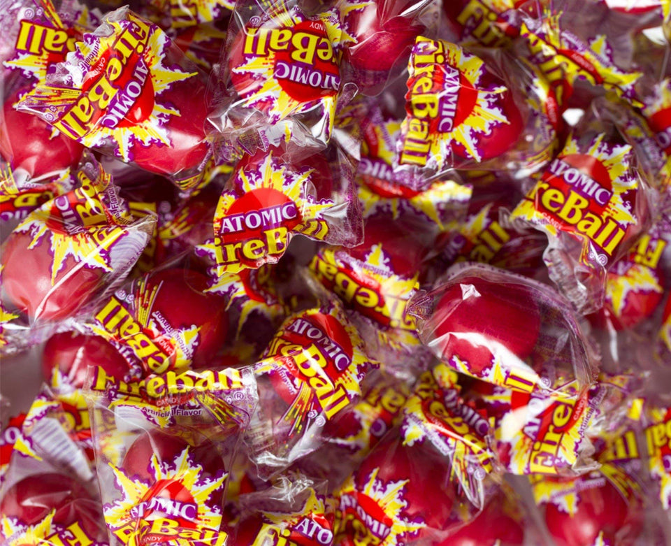 Ferrara Atomic FireBall candy 3 lb bag close-up for party snacking and easy storage.