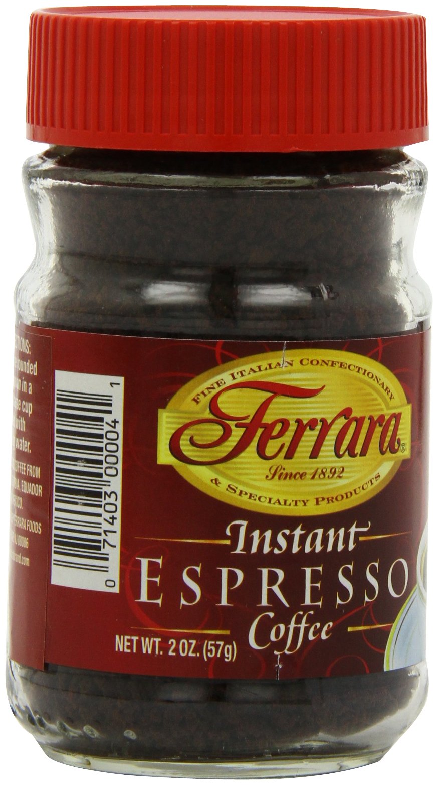 Steaming cup with Ferrara instant espresso to illustrate cafe-quality at home.