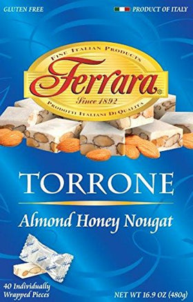 Ferrara Torrone soft nougat with almonds, artisanal Italian treat for snacking.