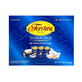 Ferrara torrone tray display with 18 pieces, ideal for entertaining guests.