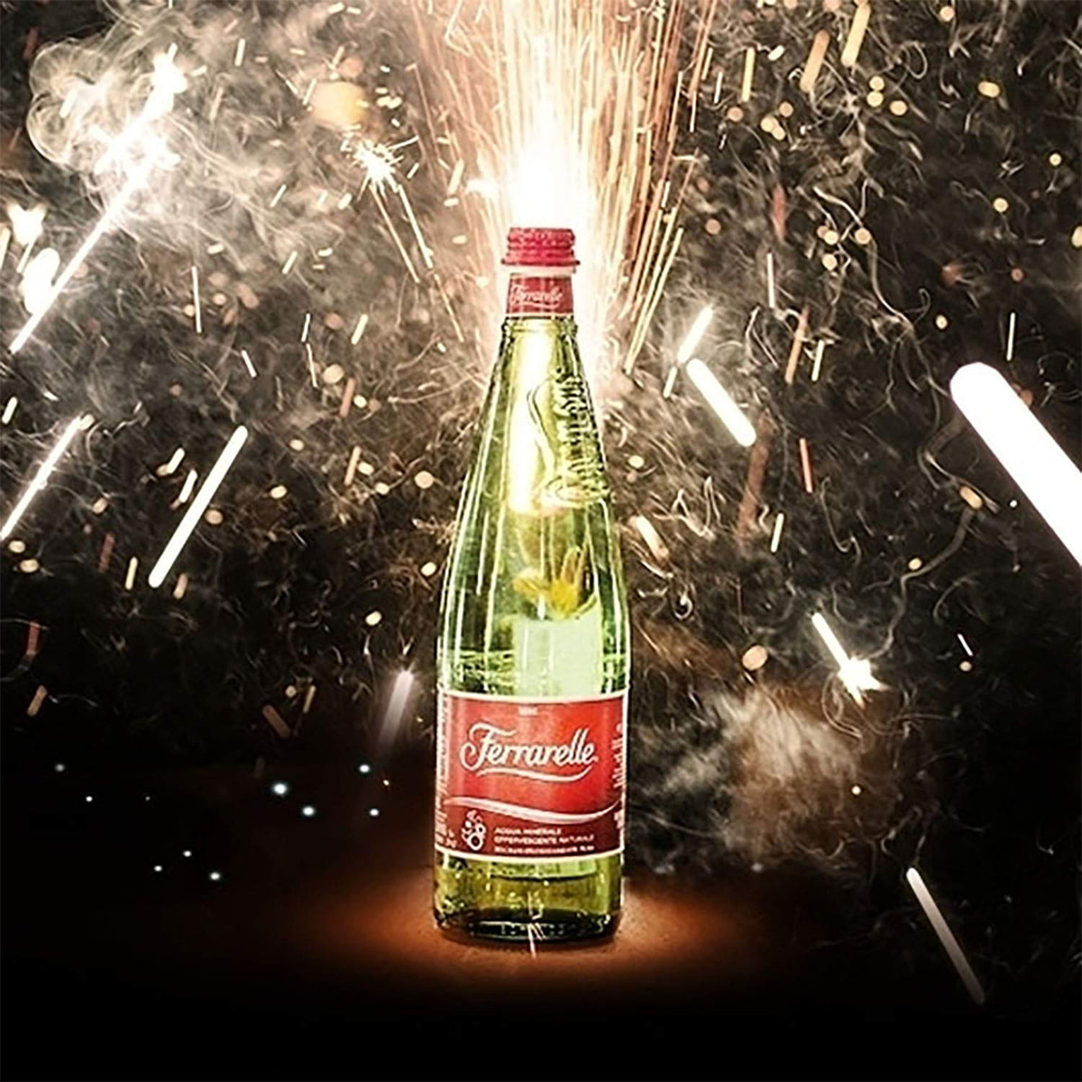 Ferrarelle source from Southern Italy, geyser-style bubbles for refreshment.