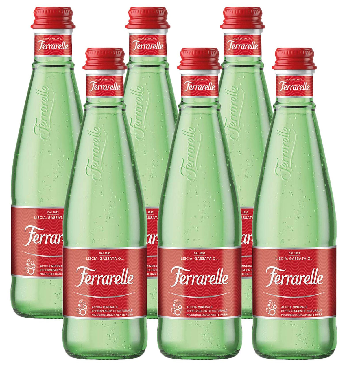 Ferrarelle sparkling water in a glass bottle, crisp hydration for meals and everyday refreshment