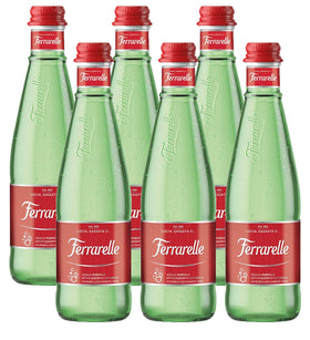 Ferrarelle sparkling water in a glass bottle, crisp hydration for meals and everyday refreshment