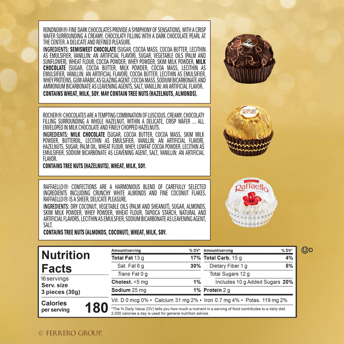 Close-up of Ferrero Collection chocolates highlighting gourmet finishes.