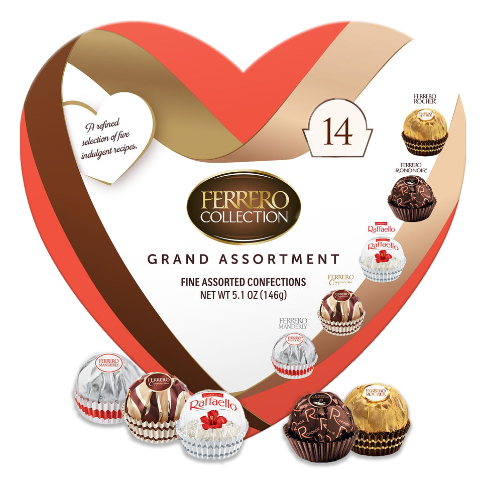 Ferrero Collection heart box front view, ideal for Valentine gifting.