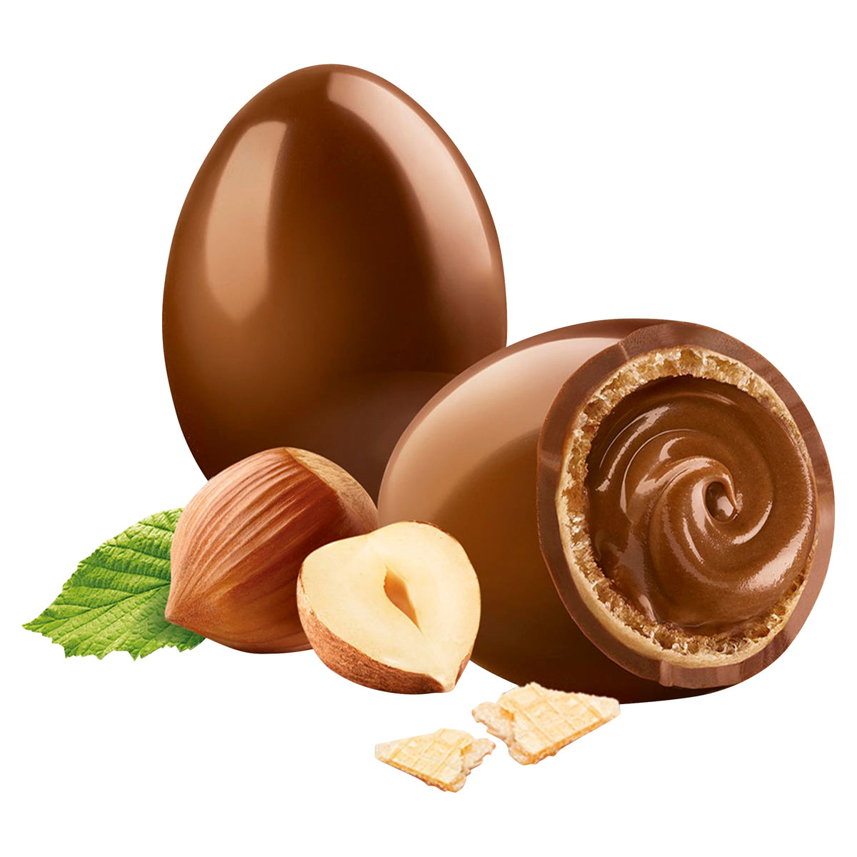 Close-up of Ferrero Eggs Hazelnut 100 g with creamy hazelnut filling, a luxurious treat.