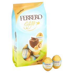 Ferrero Eggs Hazelnut 100 g pack on wooden surface, ideal for gifting and sharing.