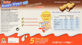 Ferrero Kinder Happy Hippo close-up of cocoa cream bar highlighting creamy filling.