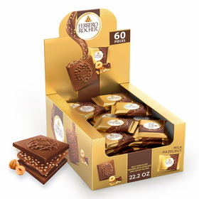 Ferrero Rocher 60-pack in a gold stand-up bag for sharing occasions