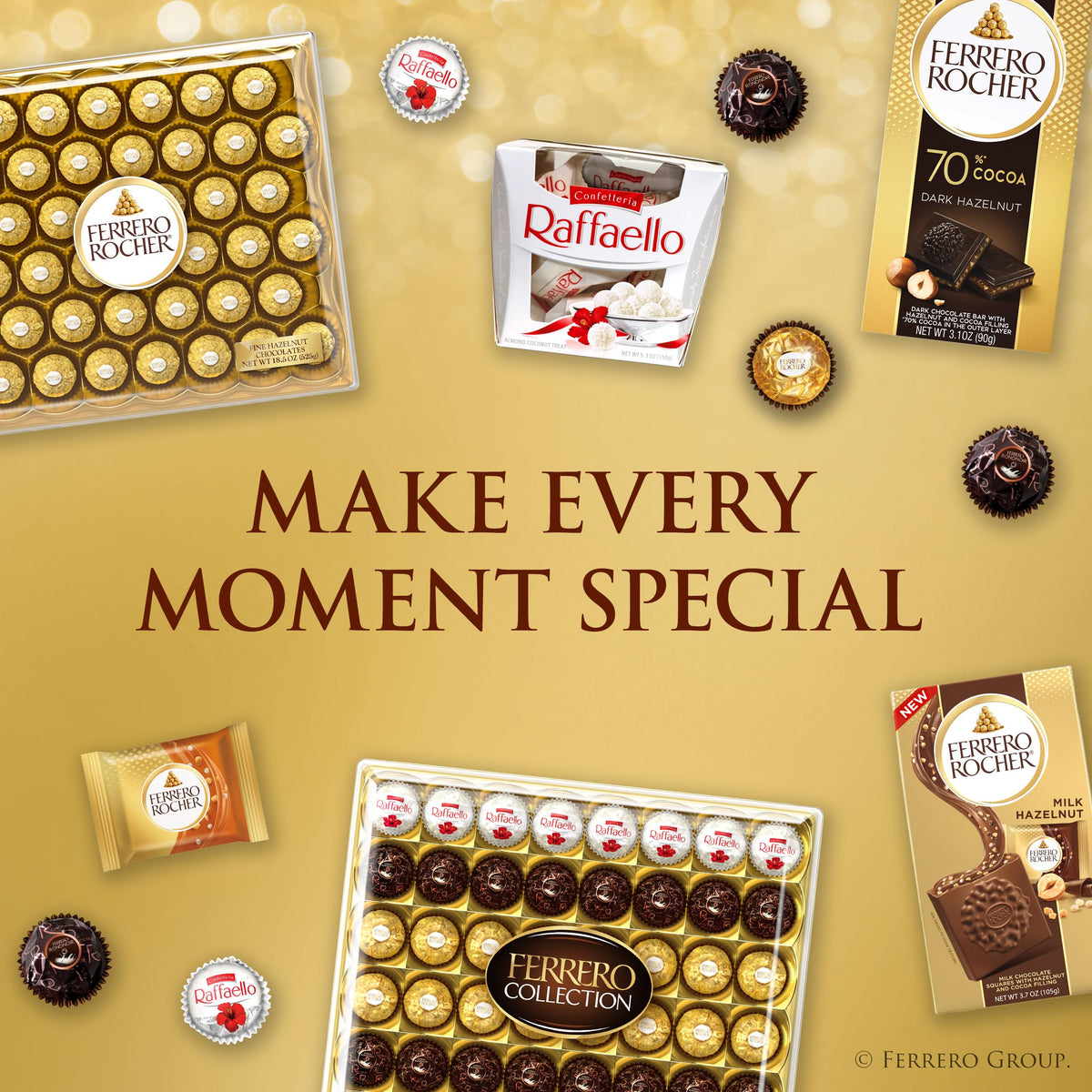Individually wrapped Ferrero Rocher candies stay fresh for gifting.
