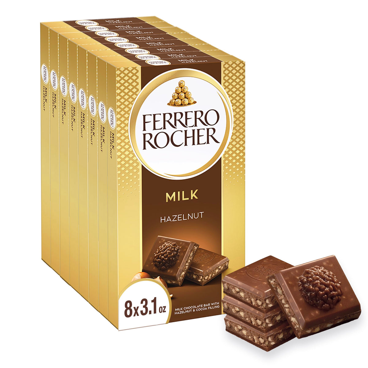 Ferrero Rocher bars with gold foil packaging highlight premium gifting appeal.