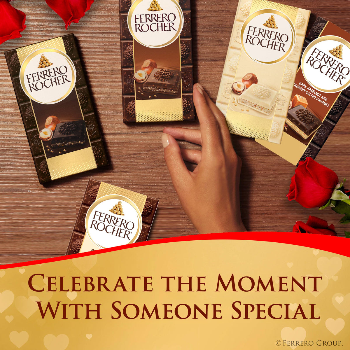Ferrero Rocher bars gold foil wrap showcases premium packaging.