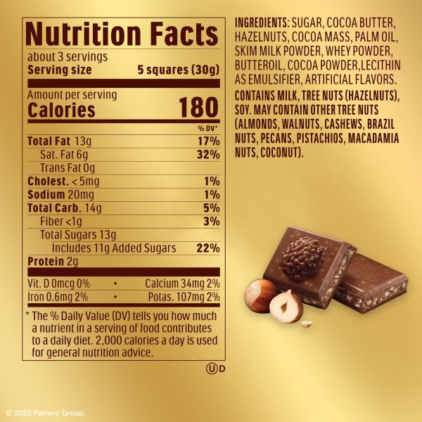 Ferrero Rocher milk chocolate with hazelnuts bars are perfect for a luxurious coffee break.