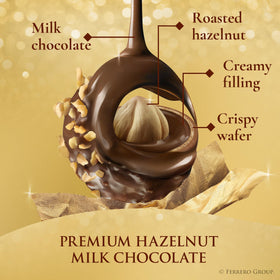 Ferrero Rocher crispy wafer layers surrounding a hazelnut center, a rich treat.