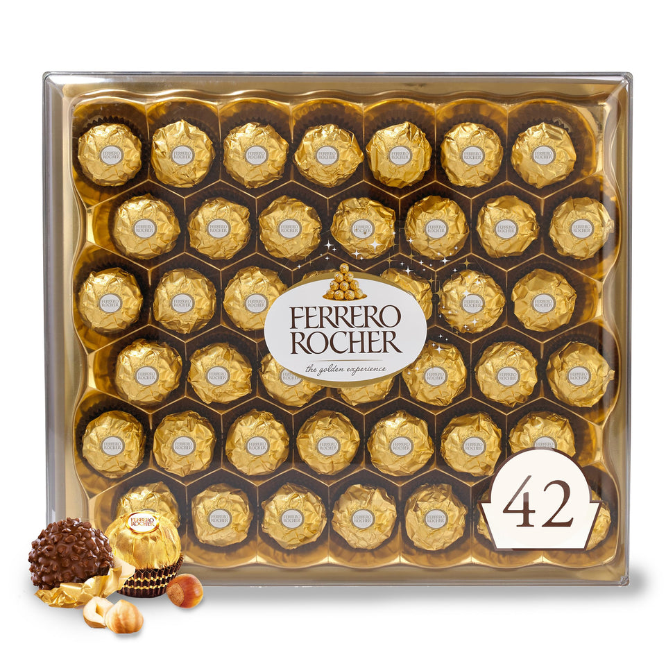 Ferrero Rocher golden-wrapper signals a premium gift for celebrations.