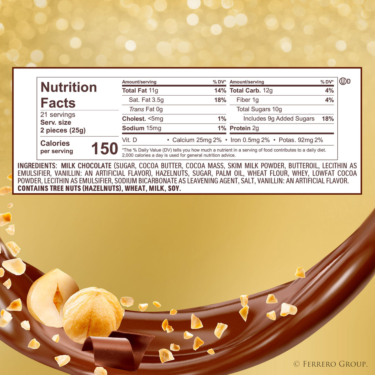 Ferrero Rocher hazelnut-core reveals a crunchy center for savoring.