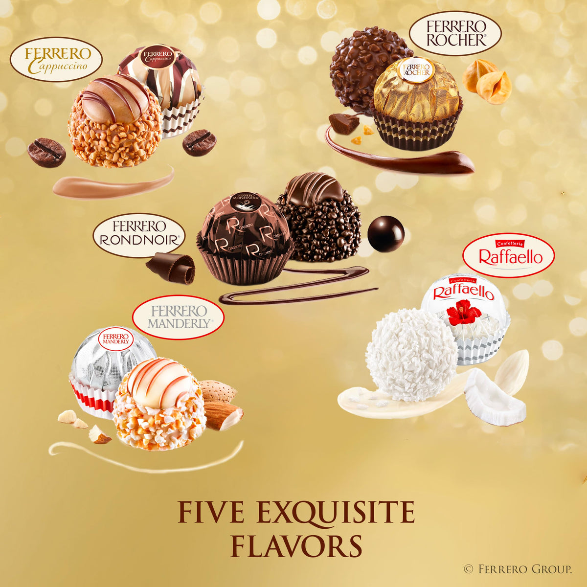 Ferrero Rocher hazelnut crunch close-up highlighting premium texture.
