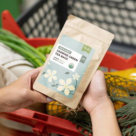 Fescha USDA Organic seal and sustainable packaging on display.