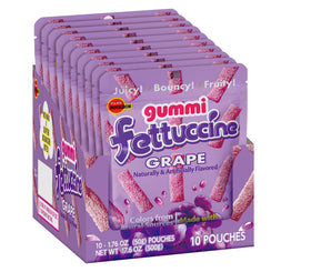 Fettuccine Gummi Grape strip shape appeals to kids and adults alike.
