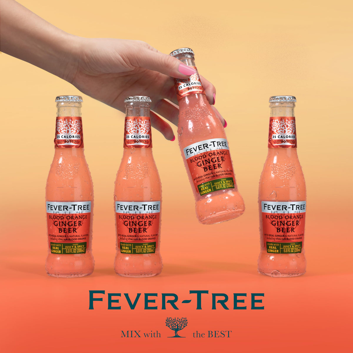 Fever-Tree Blood Orange Ginger Beer ingredients close-up showcasing natural sourcing.