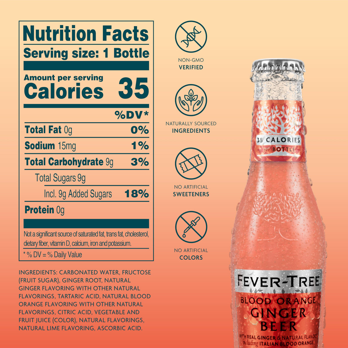 Fever-Tree Blood Orange Ginger Beer pour shows bright citrus and ginger kick for cocktails.