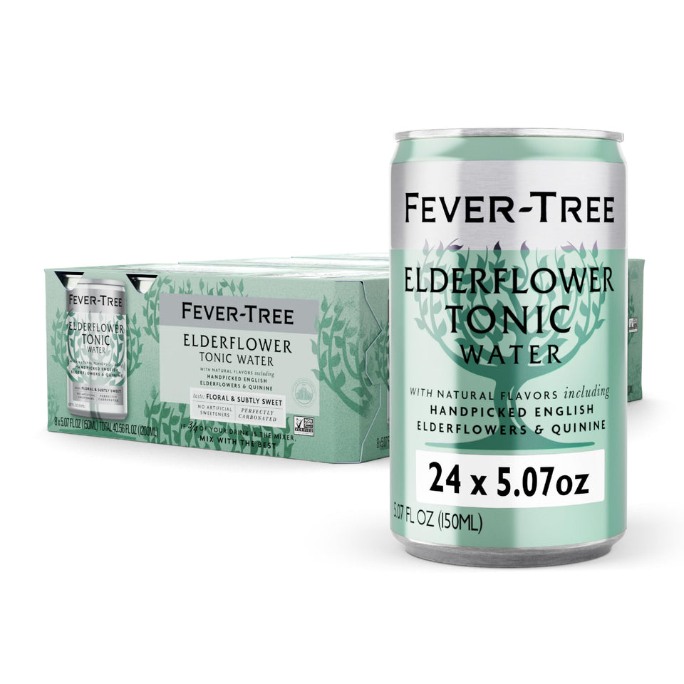Fever-Tree Elderflower Tonic cans pack for entertaining refreshing non-alcoholic mixers